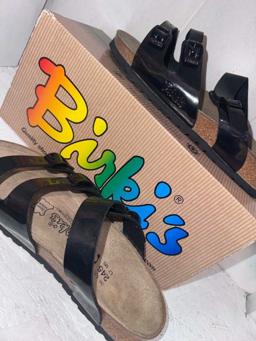 Kids Black Two-Strap Sandals